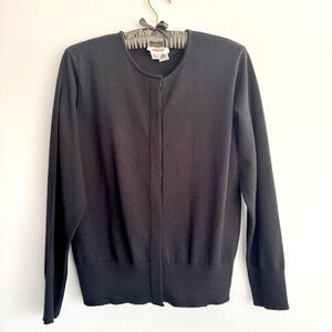 Vintage 80-90s Talbots Black Cardigan Sweater 100%‎ Wool Hidden Buttons Size M